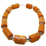 El Coral Necklace Orange Coral Cylindrical Pieces 22x35 mm with Zamak