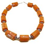 El Coral Necklace Orange Coral Cylindrical Pieces 18x27 mm with Zamak