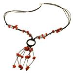 El Coral 7mm Coral Red Chips Necklace. and Black Agate 20mm Ring. 3-wire and Silver Pendants Lenght 55cm.