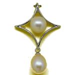 El Coral Pendant 2 Rosy Pearls and Silver Setting with 4-Points-Star Shape