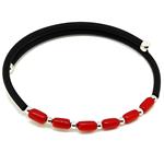 Coralli di Sardegna Bracelet Red Coral Baroque Tubes with Rubber and Steel Spring