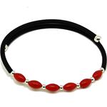 Coralli di Sardegna Bracelet Red Coral Olive 3x5 mm, Rubber and Steel Spring