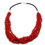 El Coral Necklace Red Coral Points with Silvered Elements and Cord