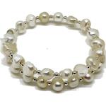 El Coral Bracelet White Pearls, Silvered Balls and Steel Spring