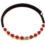 Coralli di Sardegna Bracelet Red Coral Balls, Silvered elements, Rubber and Spring