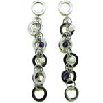 El Coral Earrings White Pearls and Amethyst Balls, 6 Circles Setting