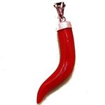 Coralli di Sardegna Pendant Sardinian Coral Horn 6x33mm and Silver Closed Setting