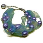 El Coral Bracelet Lilac Pearls with Blue Organza, Adjustable Clasp