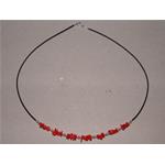 El Coral Necklace Red Coral Chips, Silvered Balls and Rubber