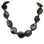 El Coral Necklace Black Baroque Keshi Flat Pearls 18/22mm, 63gr Weight