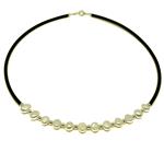 El Coral Necklace Oval Baroque White Pearls, Silvered Balls and Rubber