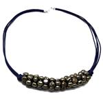 El Coral Necklace Dark Green Pearls with Blue Thread, 45cm Length