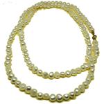 El Coral Necklace White Baroque Button Pearls 8mm, 100cm Length, Golden Clasp