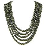 El Coral Necklace Oval Button Grey Pearls with 5 Escalated Strips