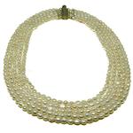 El Coral Necklace Oval White Pearls 4x6mm with 5 Escalated Strips, 83gr Weight