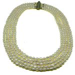 El Coral Necklace Oval White Pearls 4x5mm with 5 Escalated Strips, 87gr Weight