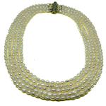 El Coral Collar Perlas Blancas Ovaladas 4x5mm con 5 Tiras Escaladas, 87gr Peso