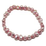 El Coral Bracelet Pink Long Pearls 4x7mm, elastic 