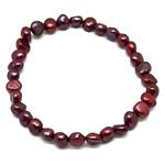 El Coral Bracelet Burgundy Colour Button Pearls 6mm, elastic 