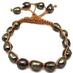 El Coral Bracelet Green Pearls and Orange Thread, Adjustable