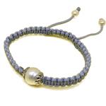 El Coral Bracelet White Pearl 12mm with Light Blue Thread, Adjustable