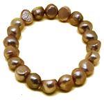 El Coral Bracelet Beige Colour Button Pearls 10mm, elastic 