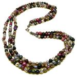 El Coral Necklace Triple Multicoloured Pearls with Zamak