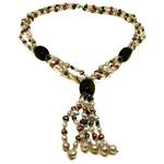 El Coral Necklace Multicoloured Pearls and 3 Black Agate Pieces, 3 Strips