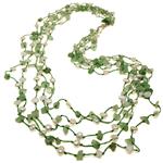 El Coral Necklace White Pearls, Green Agate Chips and Green Thread