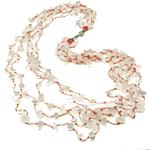 El Coral Necklace White Pearls, Pink Quartz Chips and Pink Thread