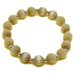 El Coral Bracciale Occhio di Gatto Beige 8mm. Elastico e Pallini Argentati Lunghezza 18cm. Peso 15gr. 