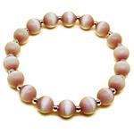 El Coral Bracciale Occhio di Gatto Rosa 8mm. Elastico e Pallini Argentati Lunghezza 18cm. Peso 15gr. 