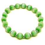 El Coral Bracciale Occhio di Gatto Verde 8mm. Elastico e Pallini Argentati Lunghezza 18cm. Peso 15gr. 