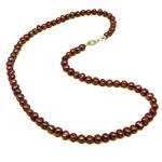 El Coral Necklace Burgundy Colour Oval Button Pearls 6mm, 42cm Length