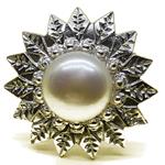 Coralli di Sardegna Ring White Round Pearl 10mm with Silver Filigree Leaves