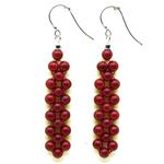 El Coral Earrings Red Coral Balls 5mm Weaved, 73mm Length