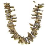 El Coral Necklace Light Brown Long Flat Pearls 3x6x30mm, 109gr Weight