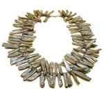 El Coral Necklace Light Brown Long Flat Pearls 3x6x28mm, 120gr Weight