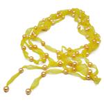 El Coral Necklace Cream Colour Pearls with Yellow Organza, 240cm Length