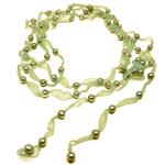 El Coral Necklace Light Green Pearls with Light Blue Organza, 240cm Length