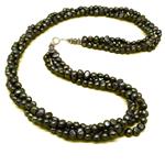 El Coral Necklace Triple Dark Green Pearls with Zamak