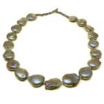 El Coral Necklace Round Flat Pearls in Dark Mauve/Golden Colour 16mm