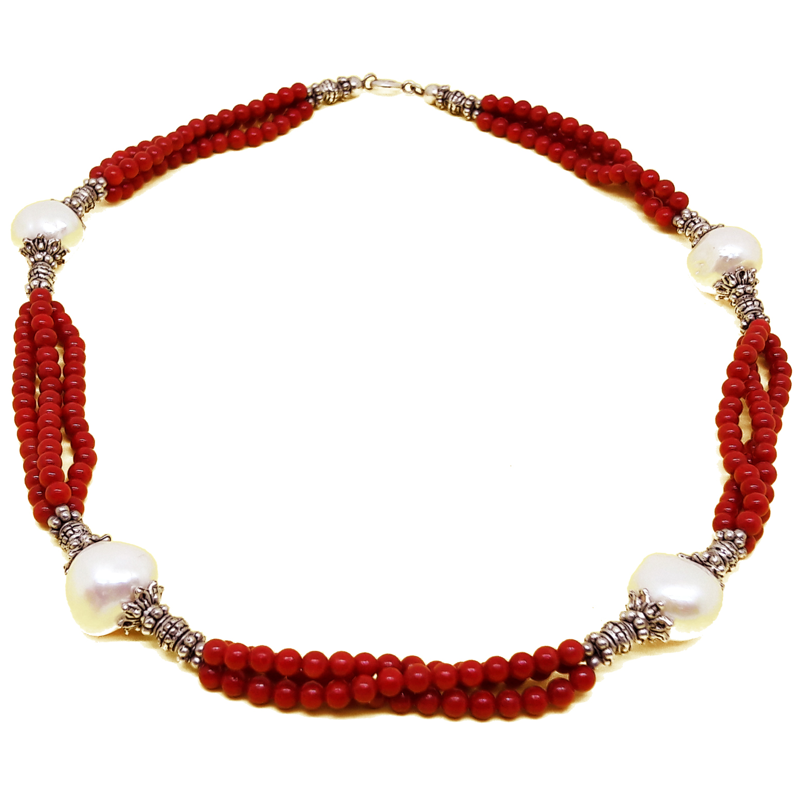 coral zamak necklace and pearls