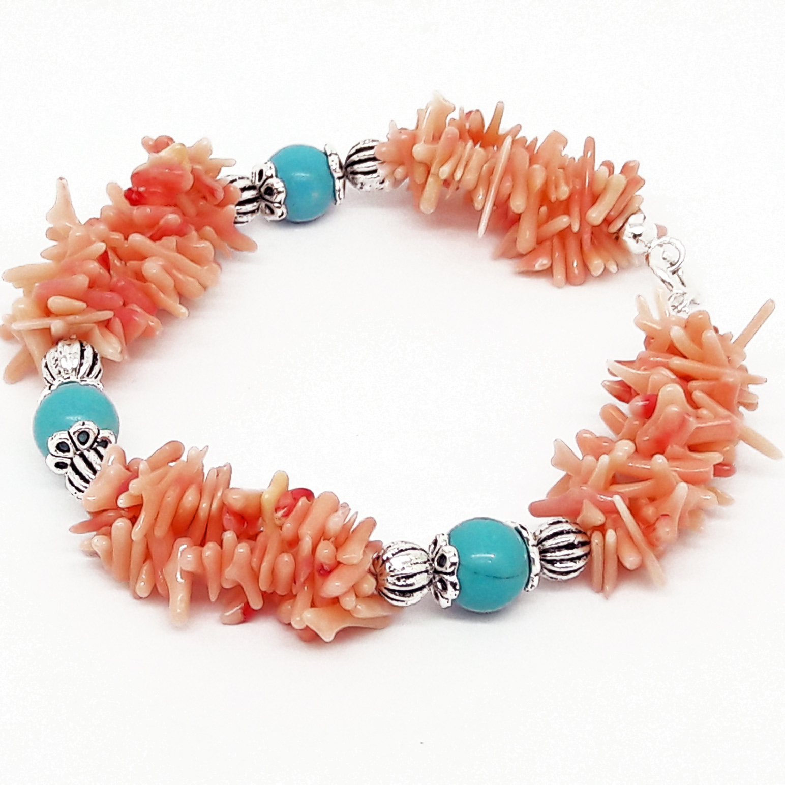 pink and turquoise zamak coral bracelet